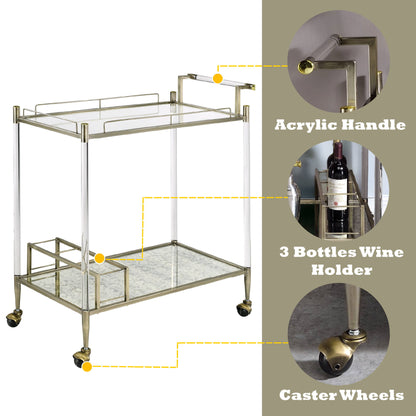 Cirro - Antique Mirror Wire Brass Serving Cart - Antique Brass / White