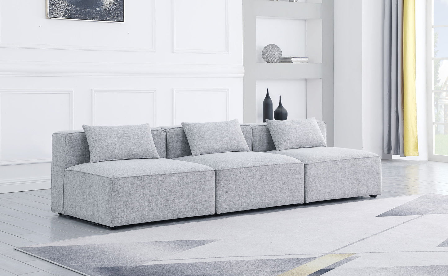 Cube - Linen Modular 3 Seat Armless Sofa