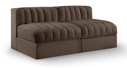 Rummi - Velvet Performance Fabric Upholstered 2 Piece Modular Armless Loveseat