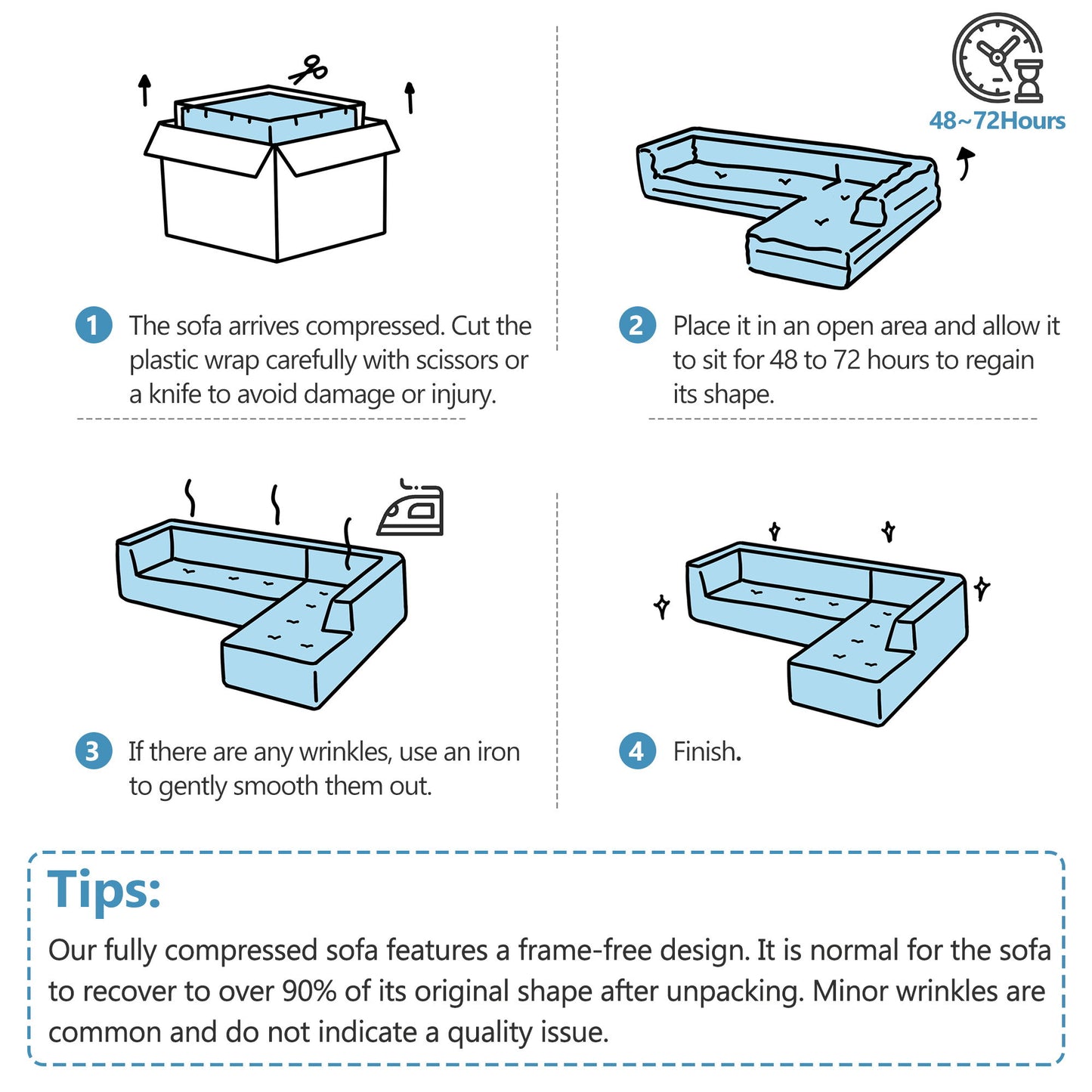Modern Chaise Lounge Sofa Boneless Couch With Supportive Pillows