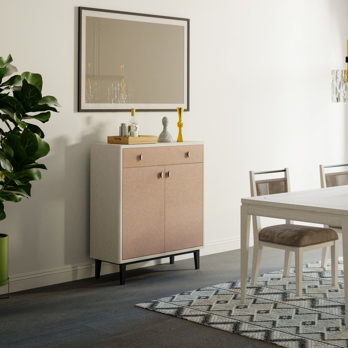 Bar Cabinet With Large Storage - White / Pecan