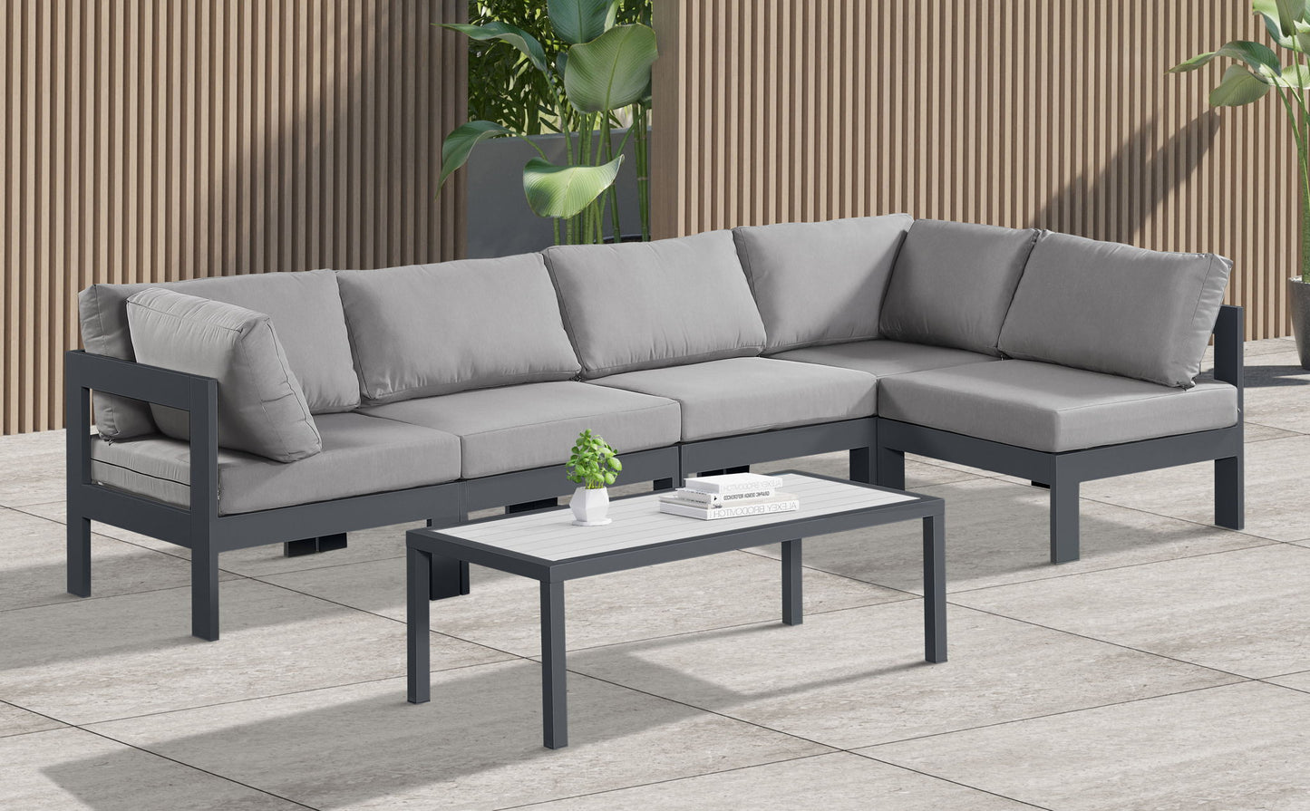 Nizuc - Outdoor Patio 5 Piece Modular Sectional With Gray Frame