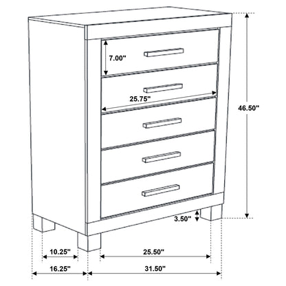 Bren - 5 Drawer Chest With Handles And Block Legs - Rustic