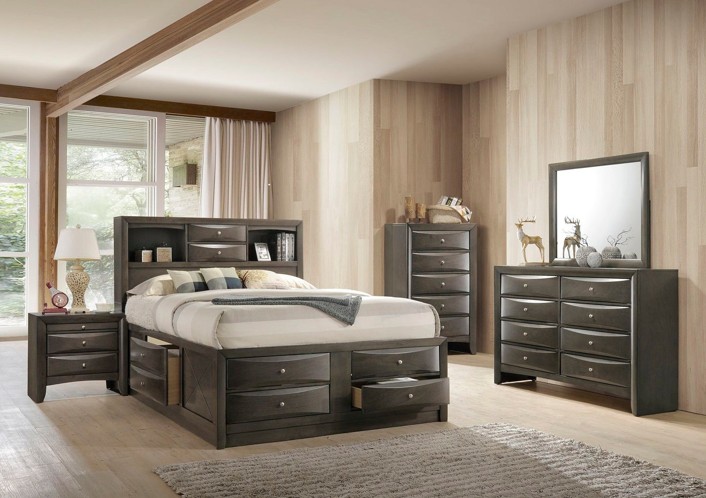 Emily - King 5 Piece Bedroom Set - Gray