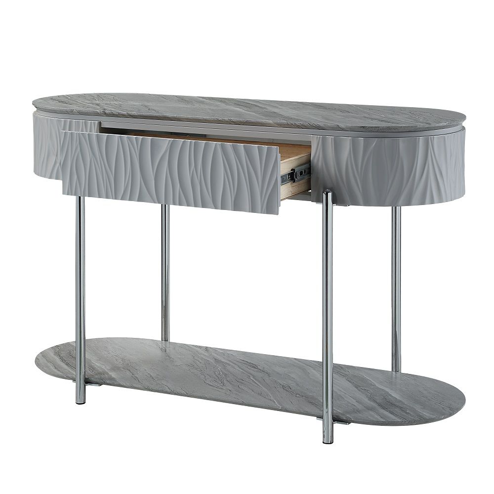 Yukino - Sofa Table - Gray High Gloss & Chrome