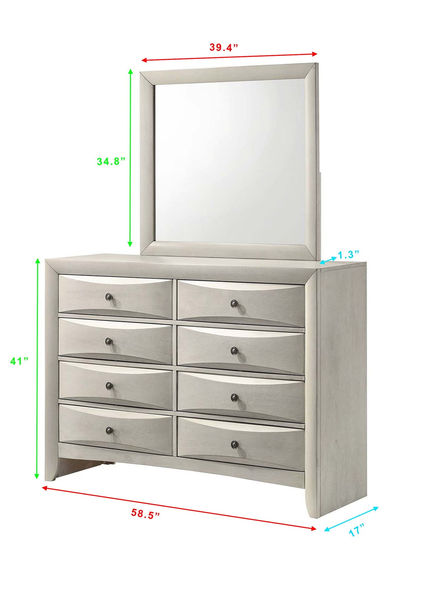 Emily - Dresser & Mirror - White