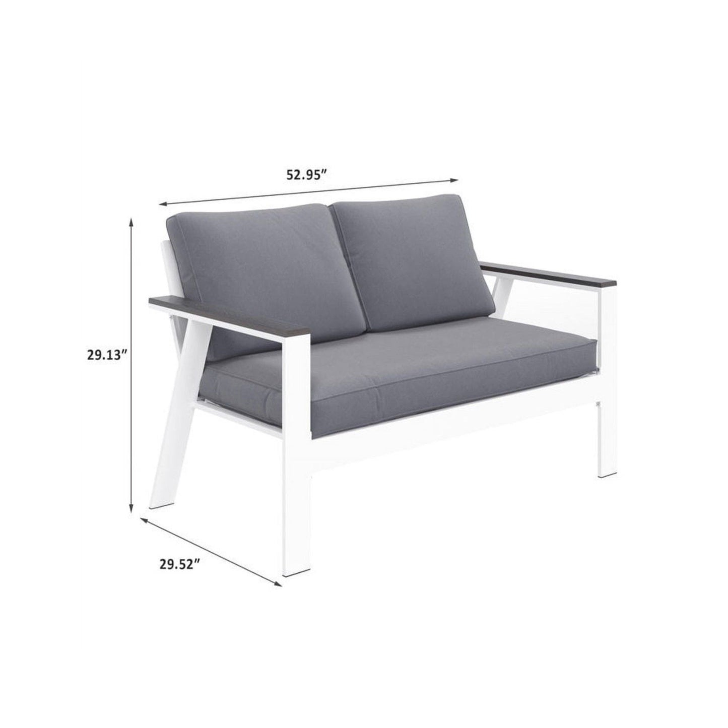 All Weather Patio Loveseat With Armrests & Angled Backrest - White / Gray