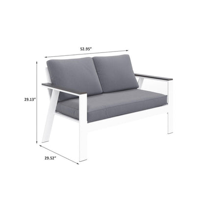 All Weather Patio Loveseat With Armrests & Angled Backrest - White / Gray