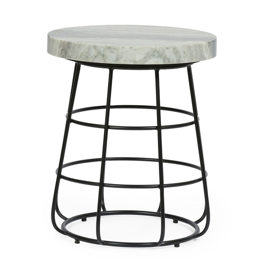 Side Table With Marble Top And Iron Base - Black / White