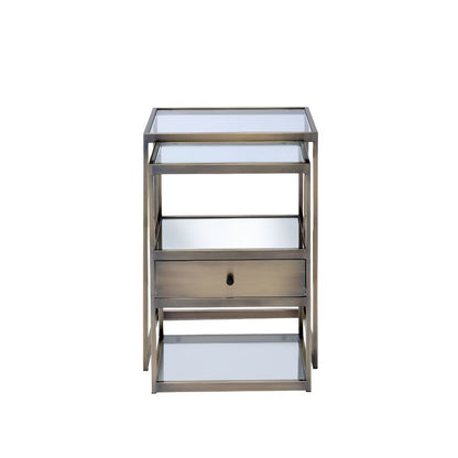 Enca - Nesting Table Set - Clear Glass & Antique Brass