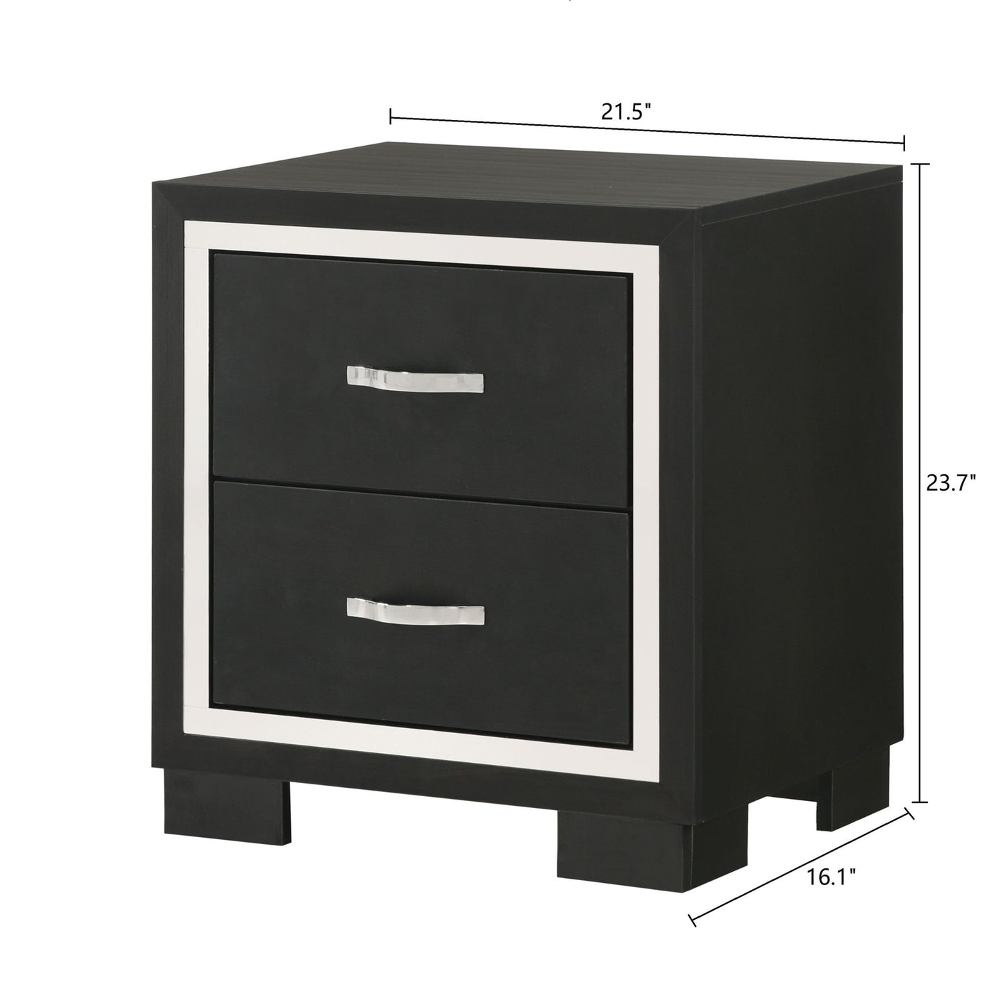 2 Drawer Bedroom Nightstand With Handles - Black