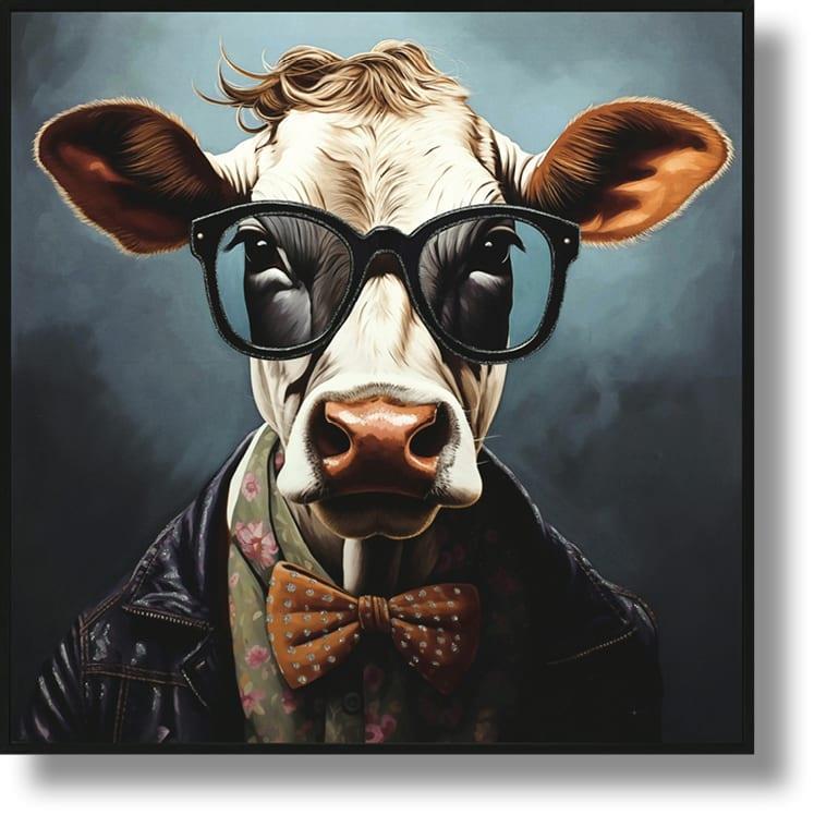 Hipster Bowtie Bovine - 25" x 25" Framed Wall Art