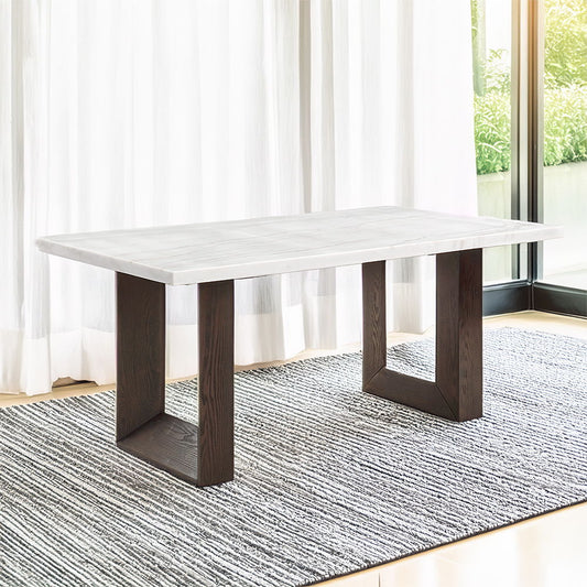 Edwyn - Dining Table With Marble Top - White Natural Marble Top & Brown