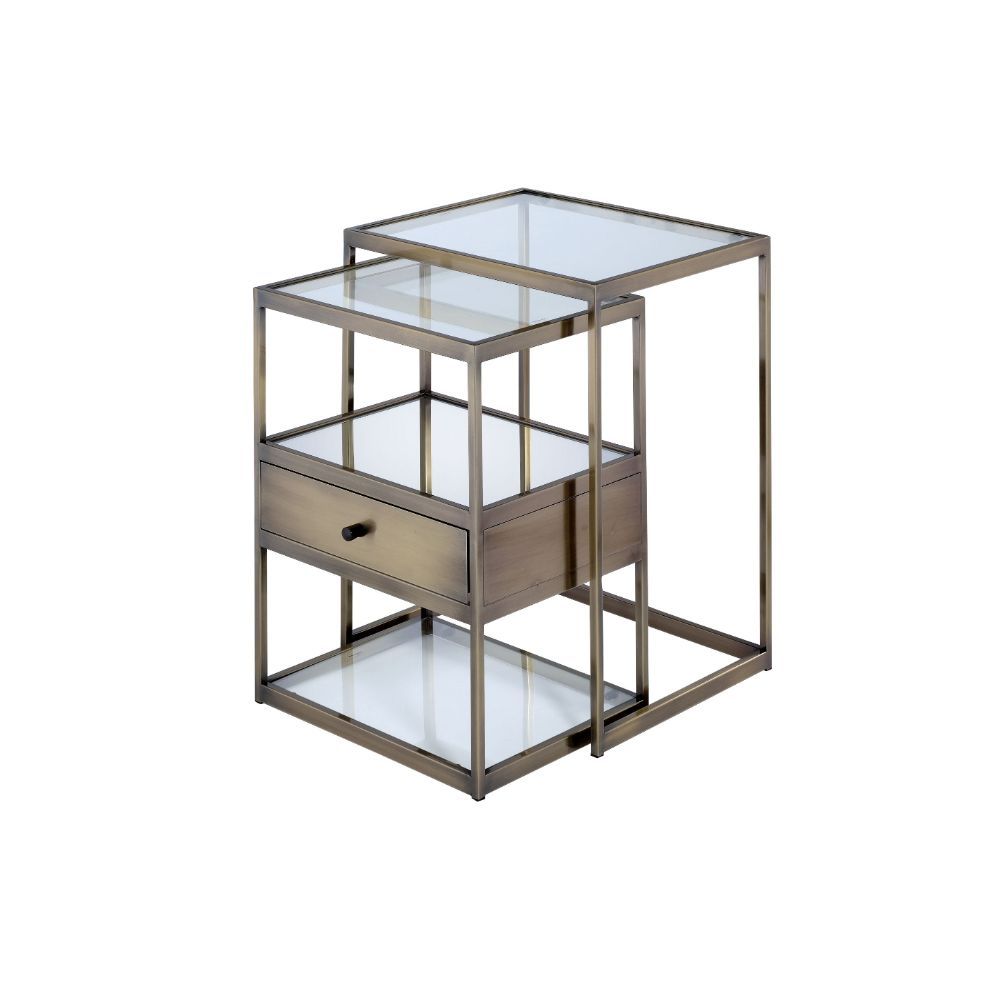 Enca - Nesting Table Set - Clear Glass & Antique Brass