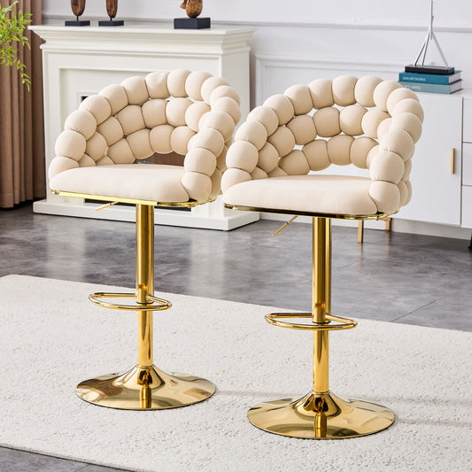 Puffy Bubble Chair, Ball Chain (Set of 2) - Beige / Gold