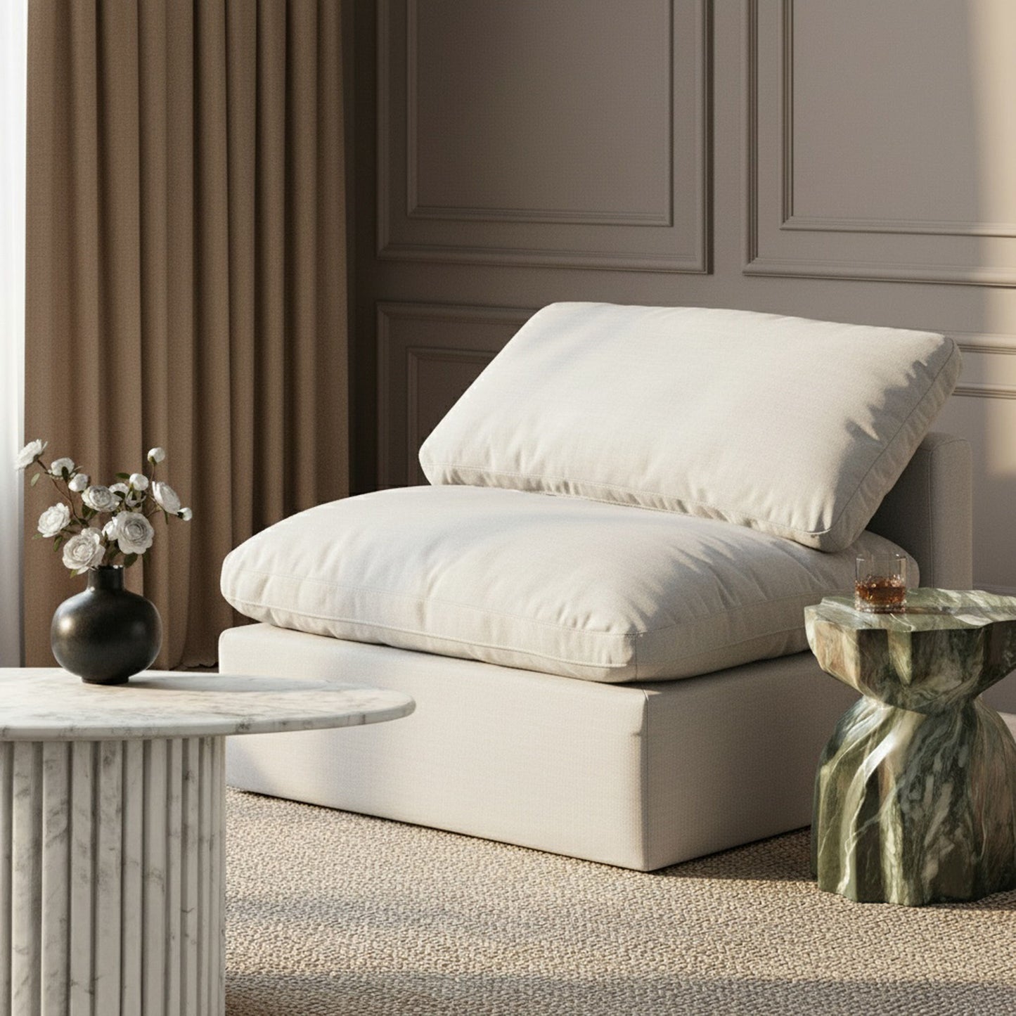 Indulge - Linen Armless Chair - White