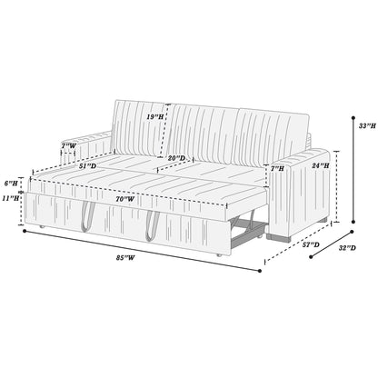Convertible Sleeper Sofa With Pull Out Bed, Upholstery, Square Arms - Dark Gray