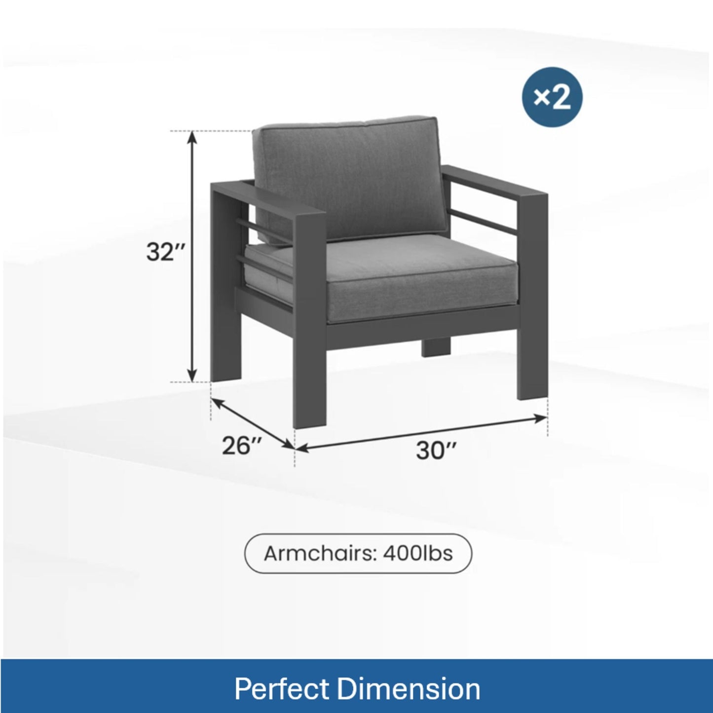 Modern All-Weather Patio Armchairs With Thick Cushions (Set of 2)