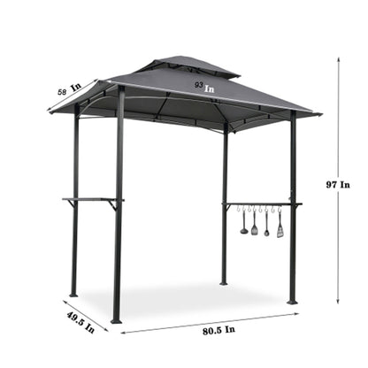 Outdoor Grill Gazebo With Double Tier Soft Top Canopy, Steel Frame, Bar Counters & Hook
