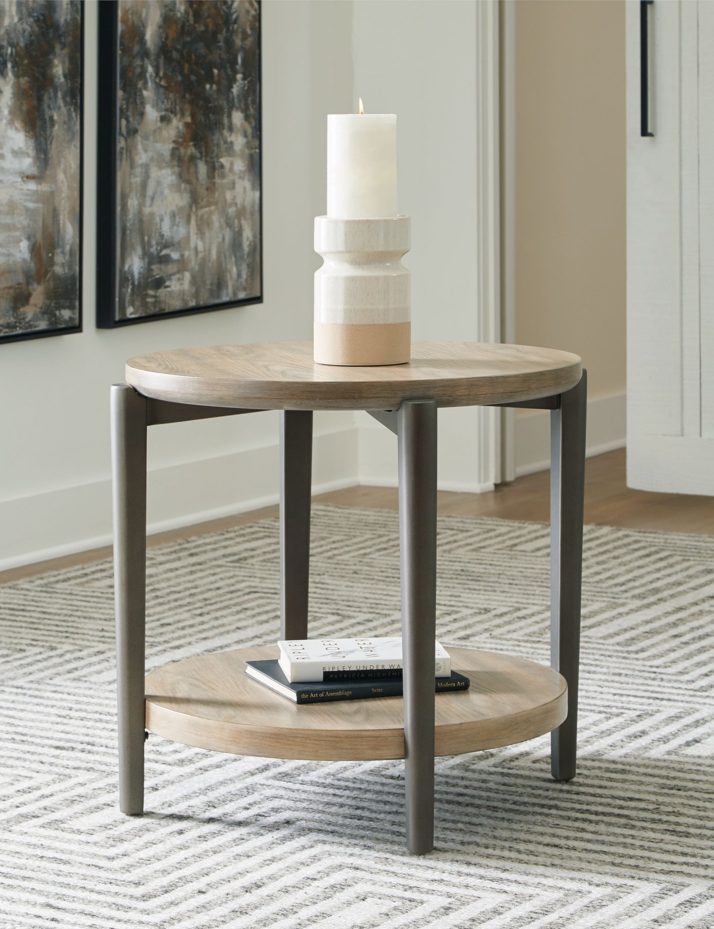 Dyonton - Round End Table - Light Grayish Brown