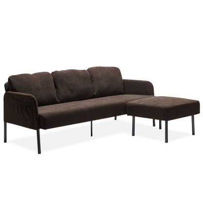 Modern L Shaped 3 Seater Sofa With Ottoman, Upholstered Couch For Small Spaces