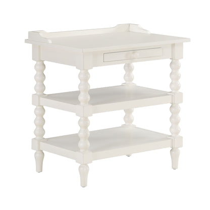 Aria - Nightstand With Styling, 2 Shelves, Pull Out Tray, Spool Turned Legs - Antique White