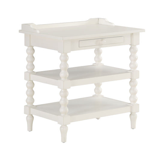 Aria - Nightstand With Styling, 2 Shelves, Pull Out Tray, Spool Turned Legs - Antique White