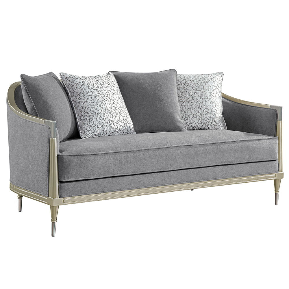 Fernando - Loveseat With 4 Pillows - Gray Chenille & Champagne