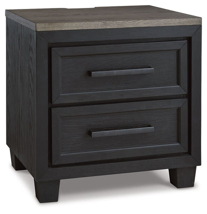 Foyland - Two Drawer Night Stand - Black / Brown