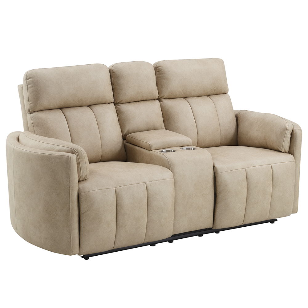 Elison - Motion Loveseat With Console - Dark Beige Polish Microfiber