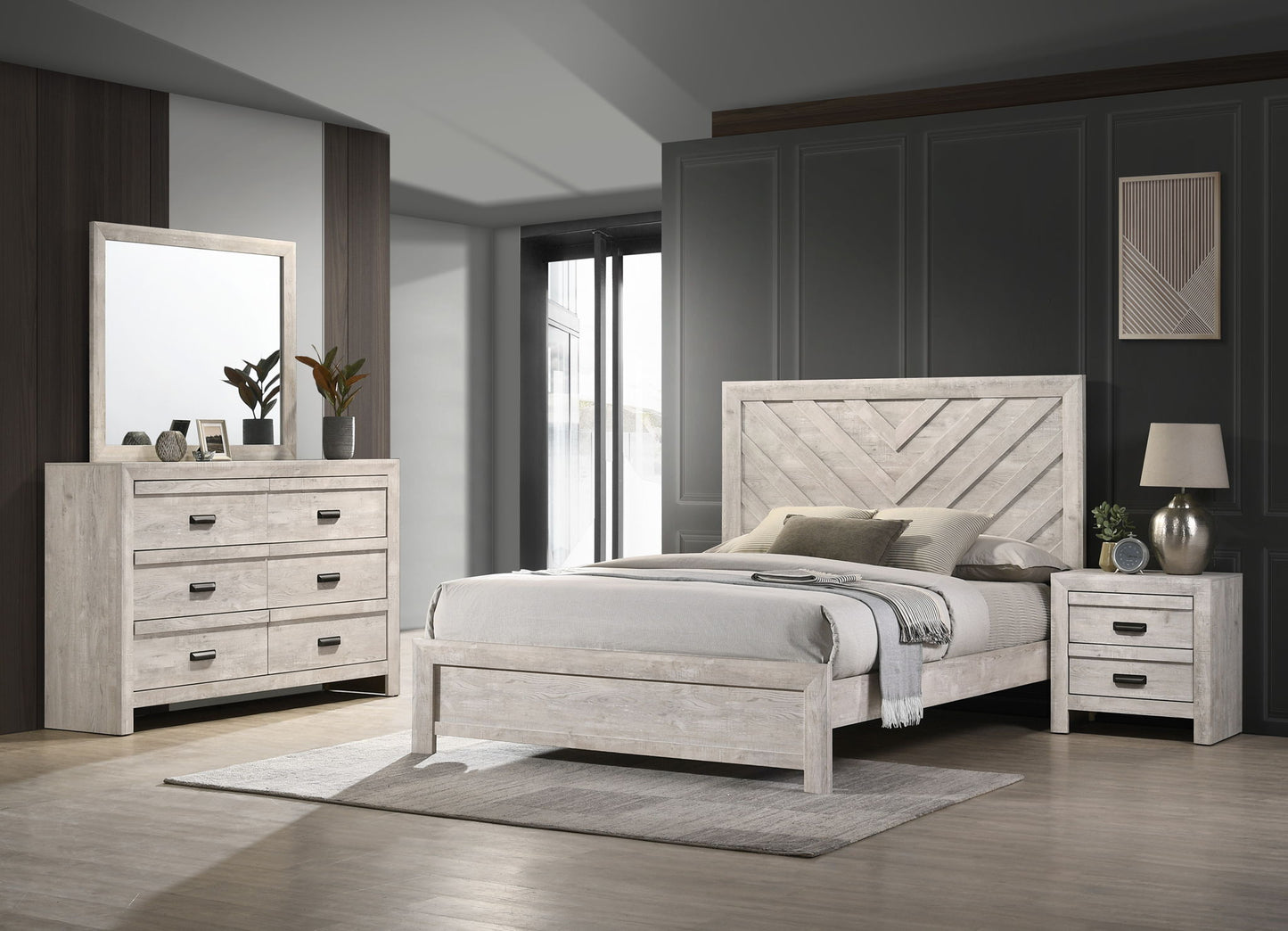 Valor - King 4 Piece Bedroom Set - Antique White