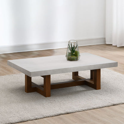 Keven - Coffee Table - Faux Concrete Top & Walnut