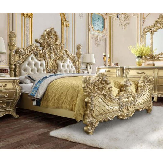 Cabriole - Eastern King Bed - Light Gold Synthetic Leather & Gold
