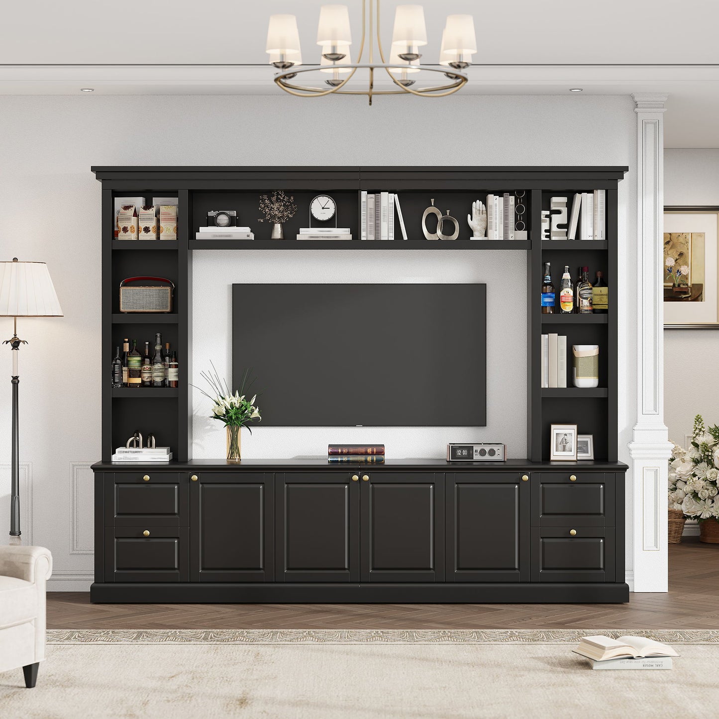 All-In-One TV Stand With Bookcase For TVs Up To 70"
