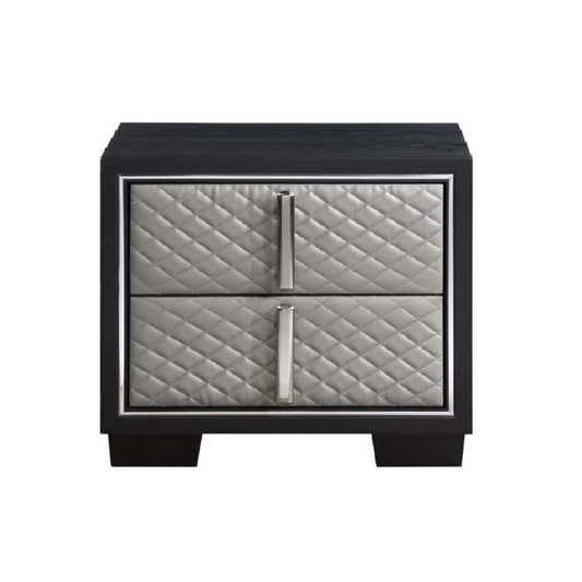 Nicola - Nightstand - Silver Synthetic Leather & Black