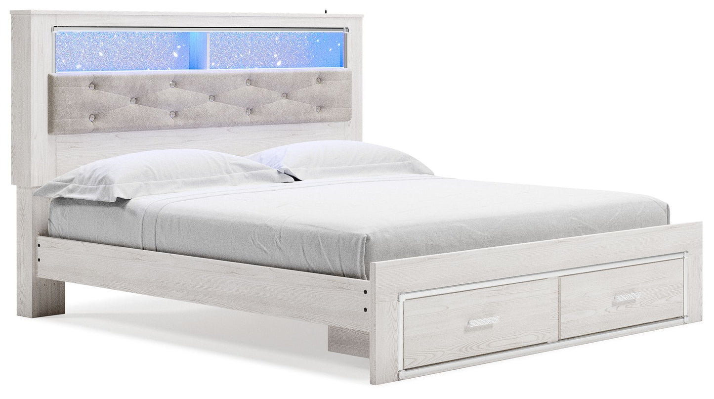 Altyra - King Upholstered Bookcase Bed With Storage - White