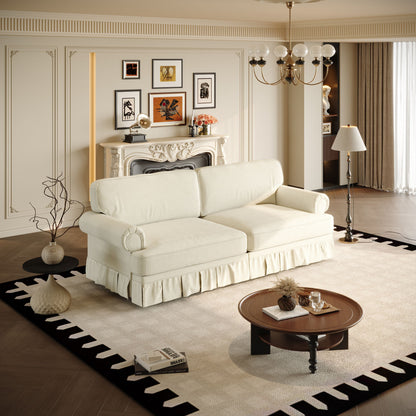 Luxuriously Comfortable Cloud Couch With Elegant Rolled Arms & Pleated Skirt Design