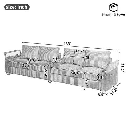Modern 4 Seater Sofa Couch With USB Ports And Hidden Storage