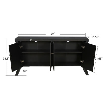 Refined Industrial 4 Door Credenza With Arc Legs & Clasps