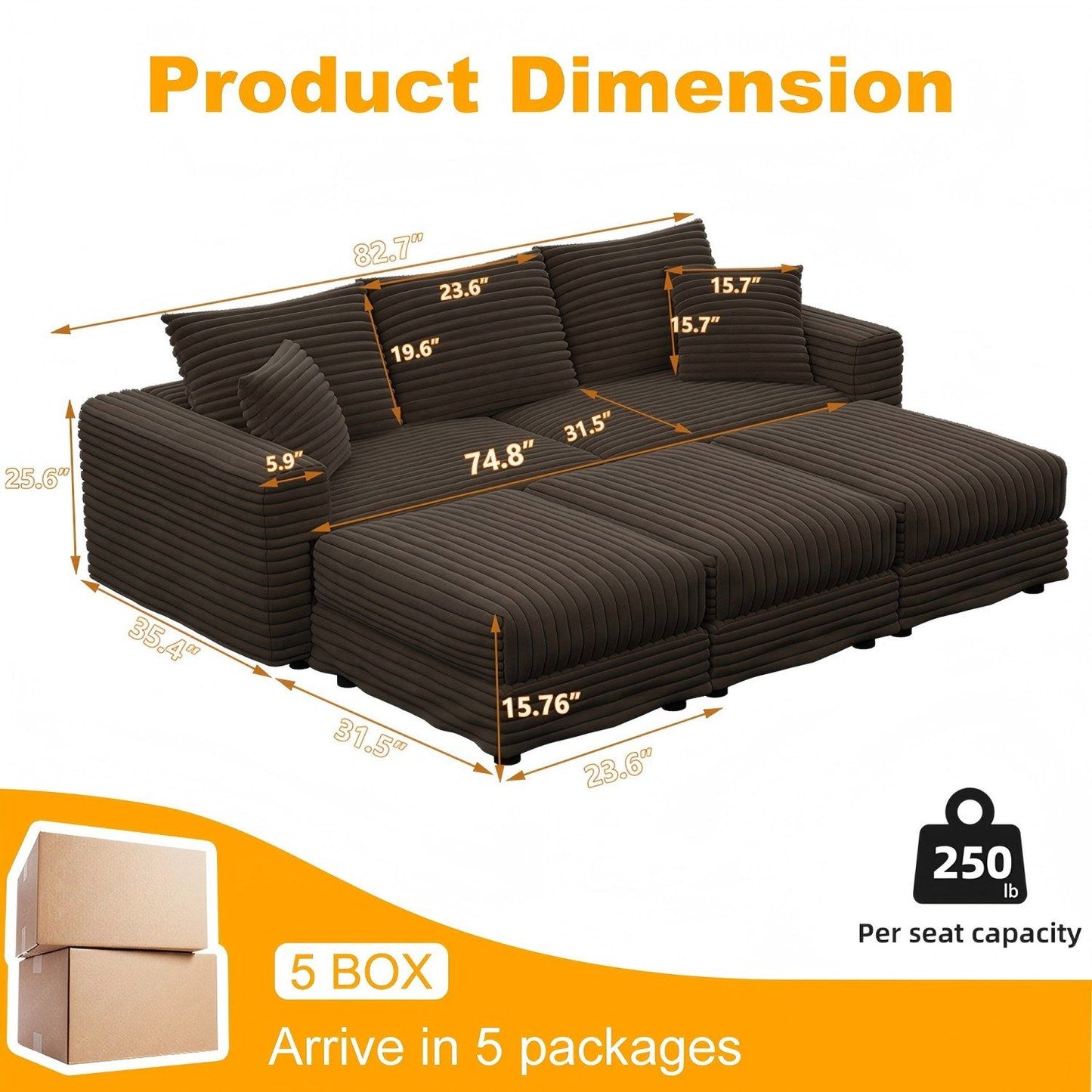 Deep Seat Convertible Sofa With Soft Pillows And Ottomans