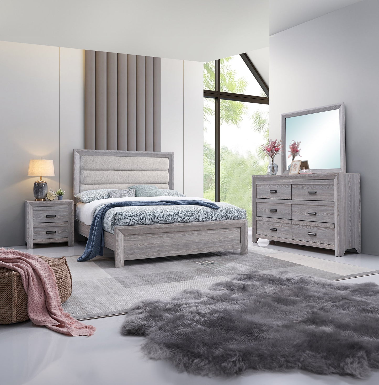 Adelaide - Upholstered Queen Bed - Drift Wood