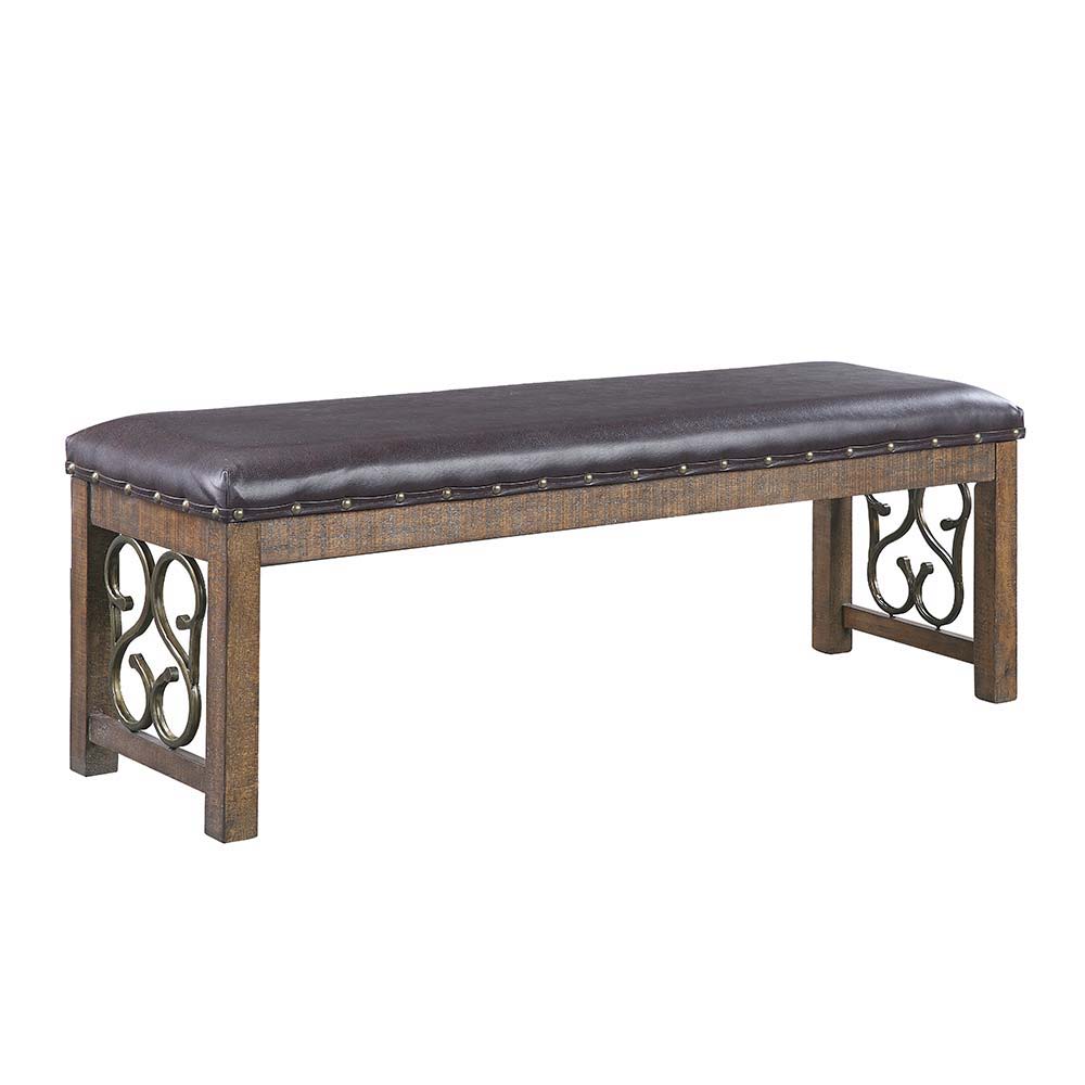 Raphaela - Bench - Black Synthetic Leather & Weathered Cherry
