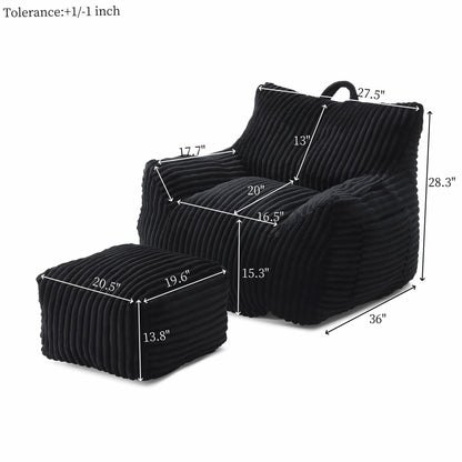 Giant Bean Bag Chair With Armrests And Footstool