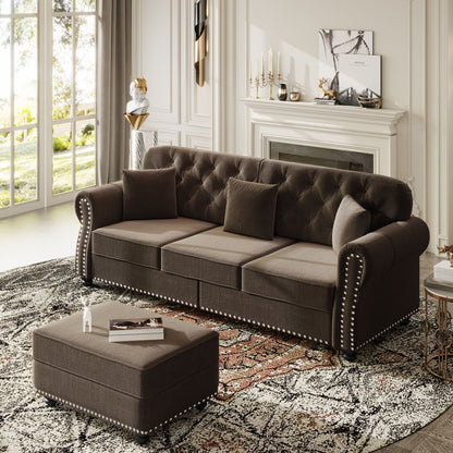 Upholstered Sofa Set With Nailhead Trim And Rolled Armrests, Includes Pillows