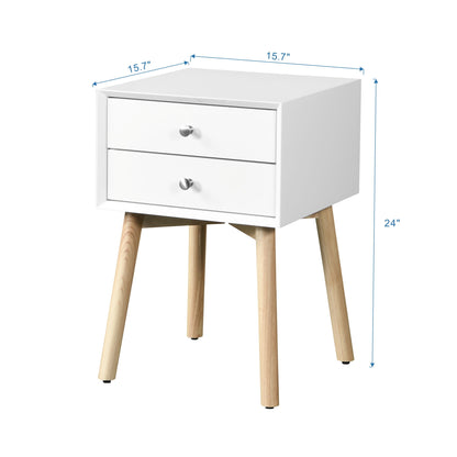 Modern Side Table With 2 Drawer, Mid-Century Storage Cabinet For Bedroom - White