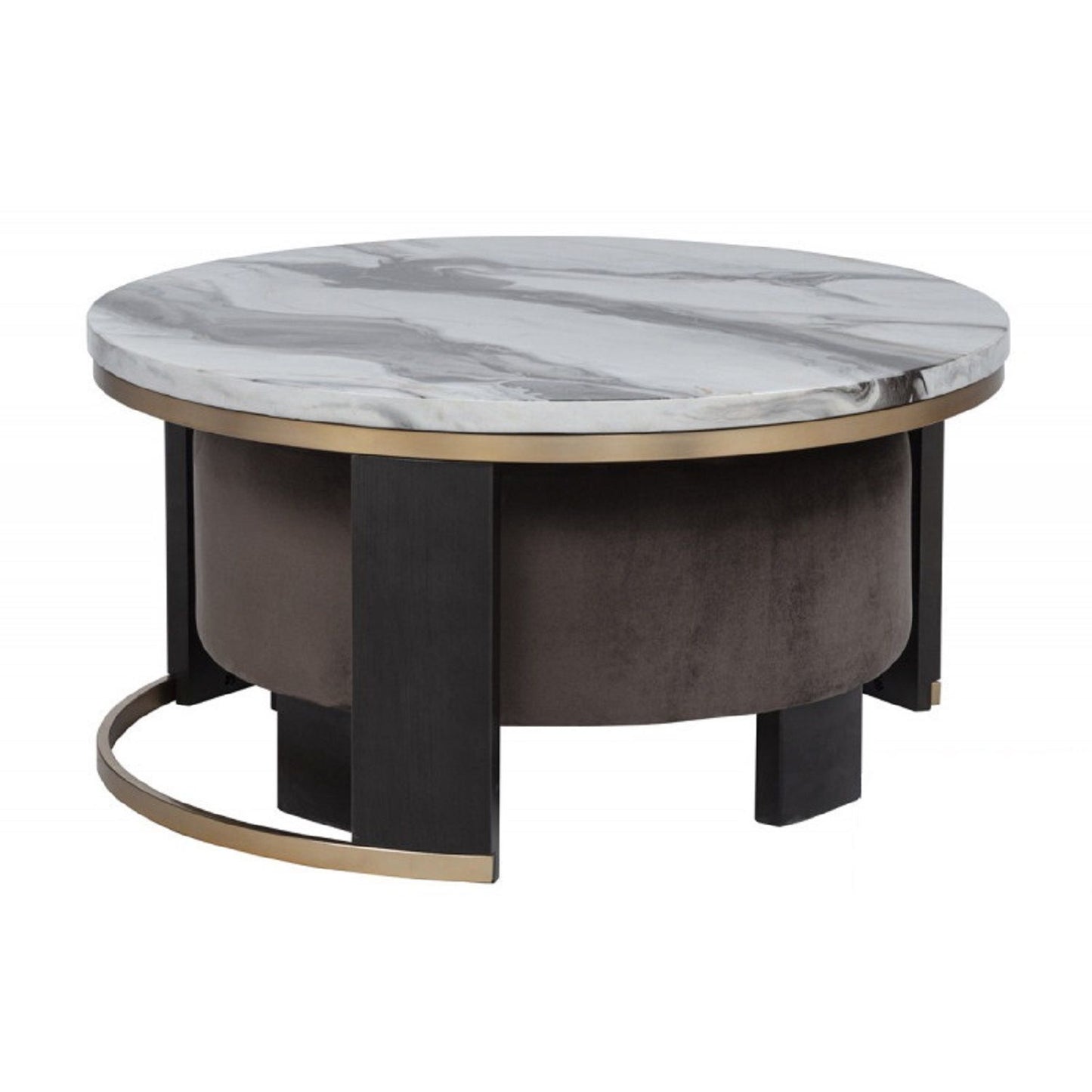 Nesting Round Coffee Table With Ottoman (Set of 2) - Gold / Brown