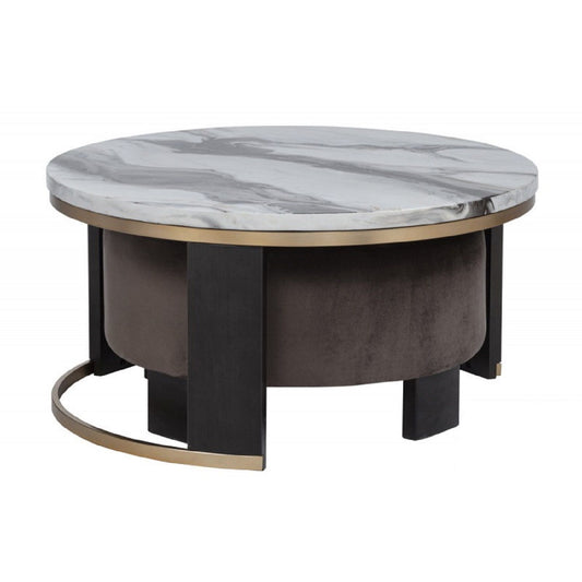 Nesting Round Coffee Table With Ottoman (Set of 2) - Gold / Brown