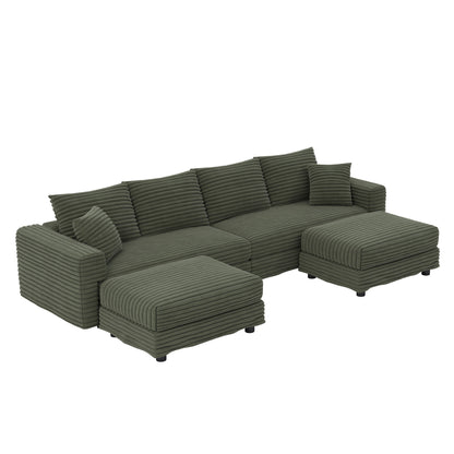 Convertible Deep Seat Sofa With Soft Pillows And Ottomans