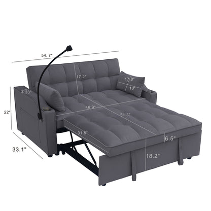 Modern Loveseat With Pullout Bed, Adjustable Reclining Backrest
