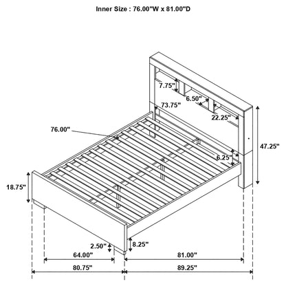 Copper - Eastern King LED Storage Bookcase Bed With Built In Shelves - Cappuccino